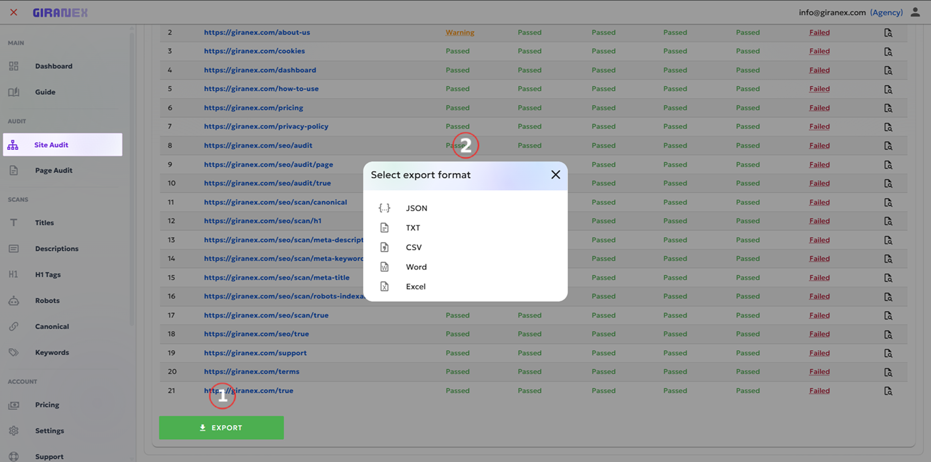 Export SEO Data