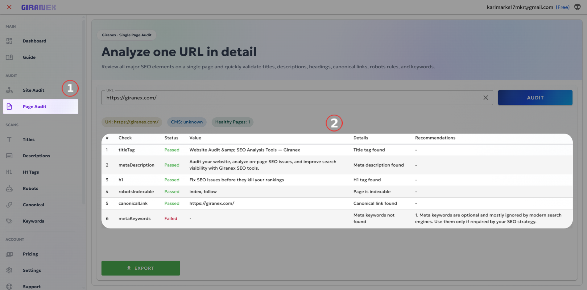 Open Single Page Audit